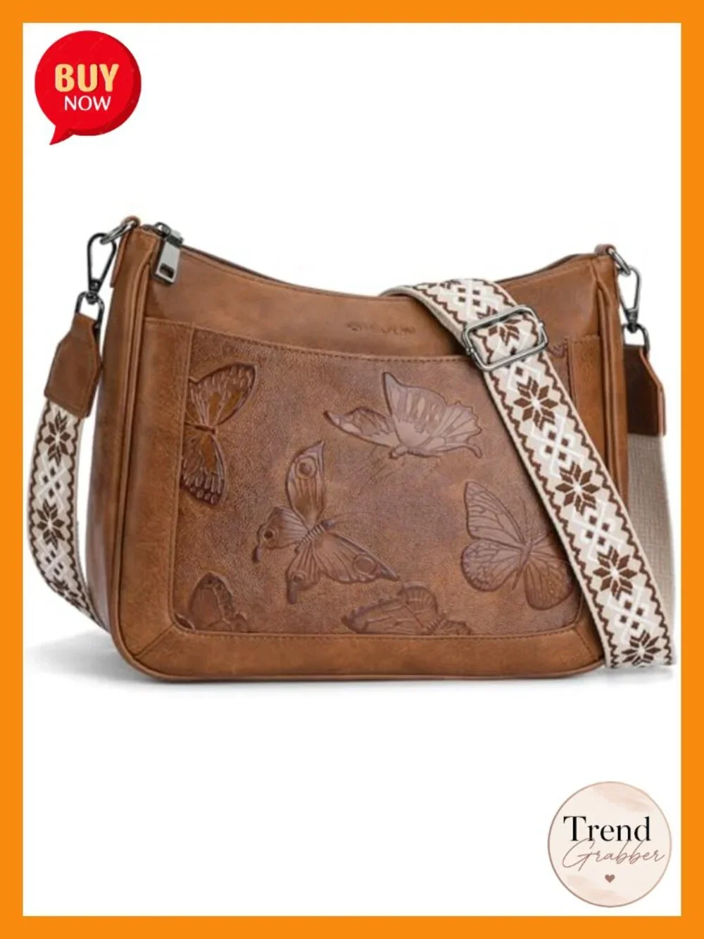 Vegan Leather Butterfly Hobo Crossbody Purse Shoulder Bag
